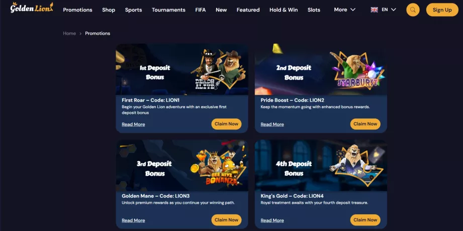Golden Lion Casino bonus powitalny 300% + 100 darmowych spinów — graj online w Polsce